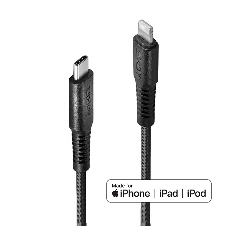 Cablu USB type C la Lightning Quick Charge MFI T-T 3m Reinforced, Lindy L31288 imagine noua